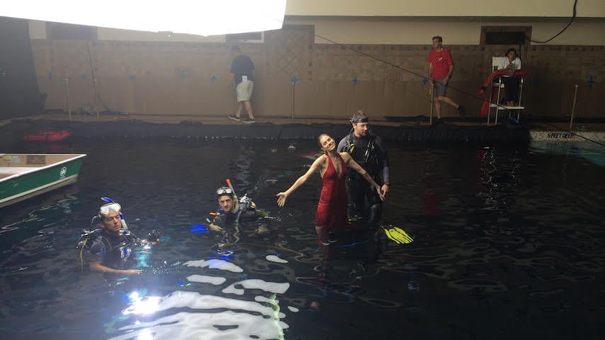 Allison Williams and the episode's underwater crew (Photo: Richard Shepard) 